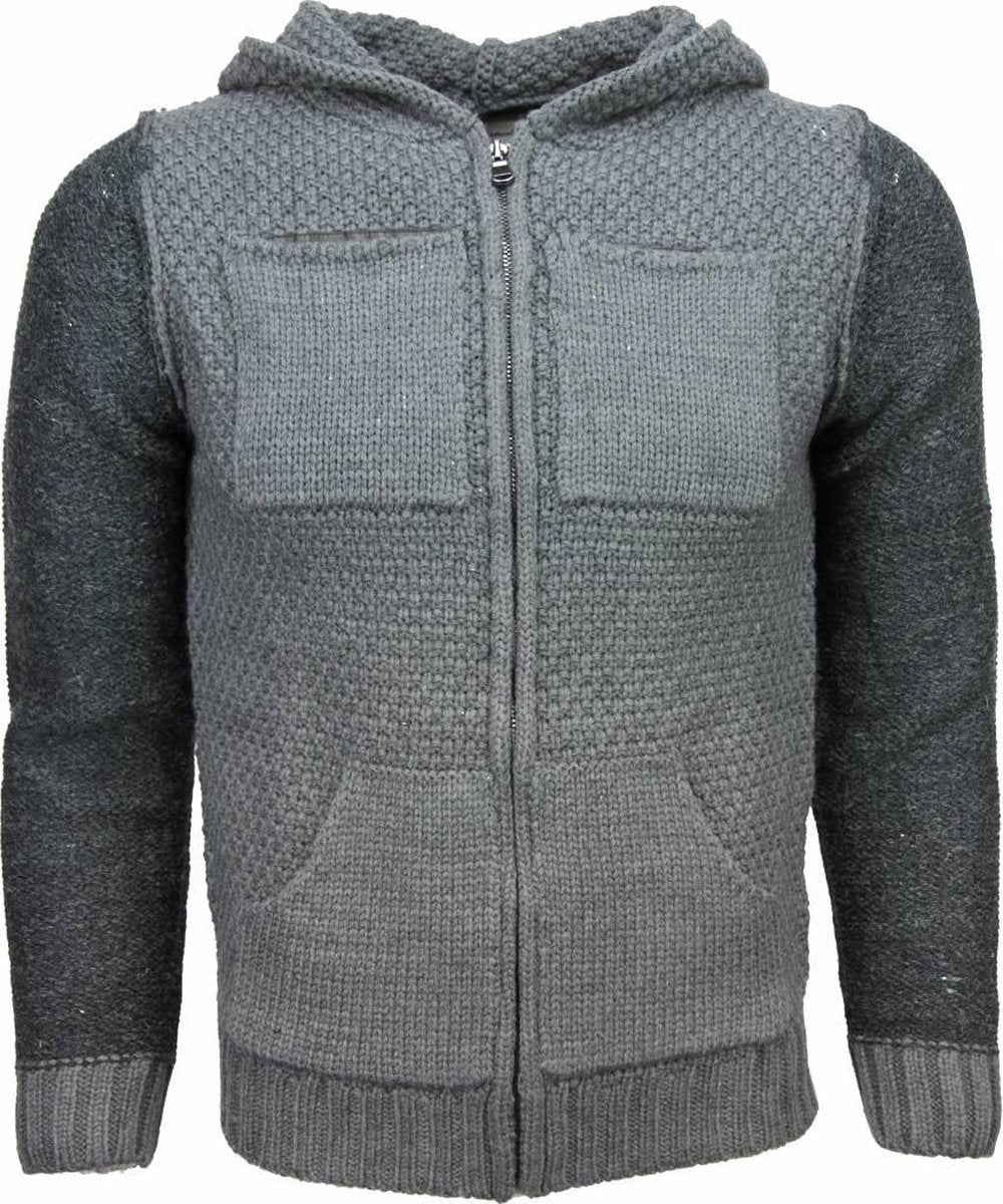 Enos Casual Vest - Breiwol Capuchon Twee Kleuren Blanco - Grijs - Maten: L