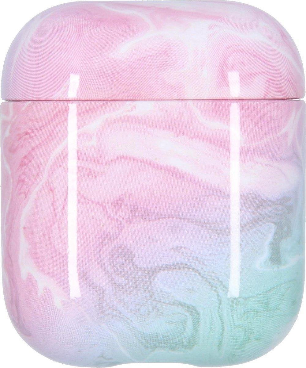 Subbs - Hard case bescherm hoesje voor Apple AirPods 1 + 2 - Roze Marmer met uitloop naar Groen/Blauw
