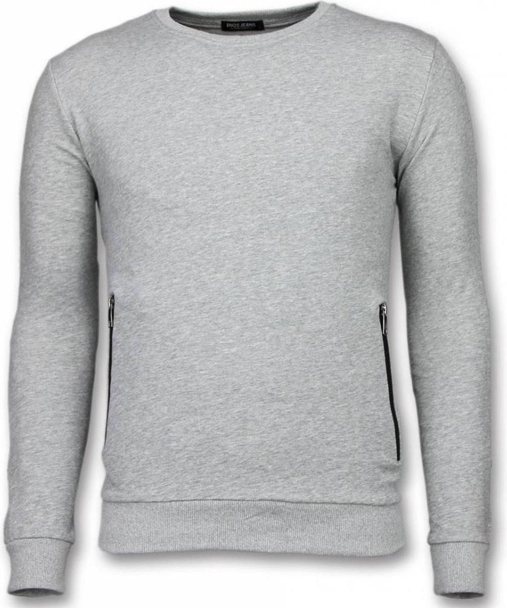 Enos Casual Crewneck - Buttons Trui - Grijs - Maat: XS