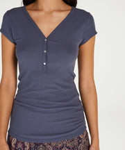 Hunkemöller Dames Pyjamatop korte mouwen Rib Placket - maat L