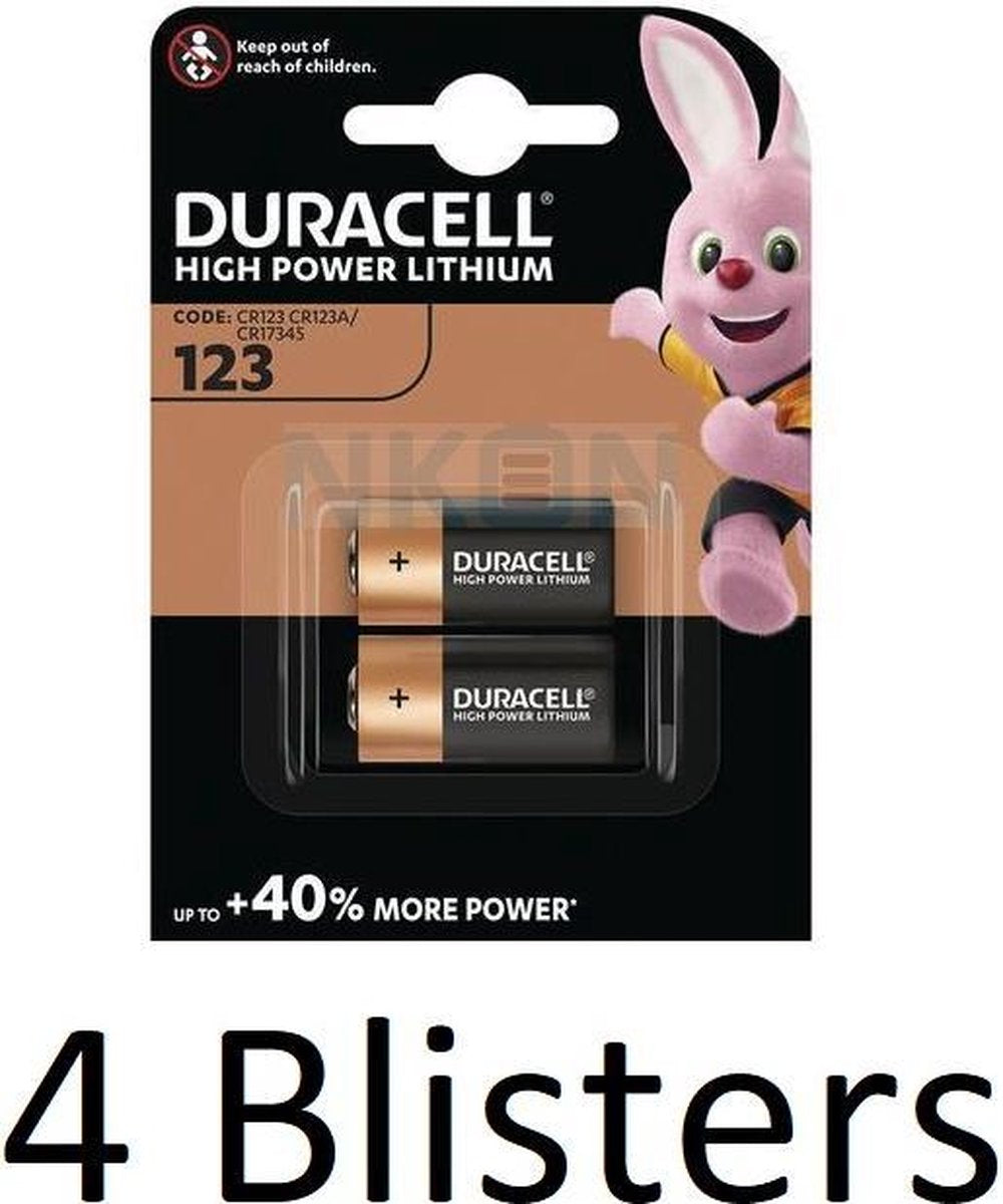 8 Stuks (4 Blisters a 2 st) Duracell Batterijen "123" Lithium