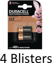 8 Stuks (4 Blisters a 2 st) Duracell Batterijen "123" Lithium