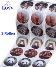 3 Rollen Stickers- Stickers Kinderen- Beloningsstickers-Stickers Dieren-ideaal voor het belonen op School of Thuis-3 x 500 Stickers op rol