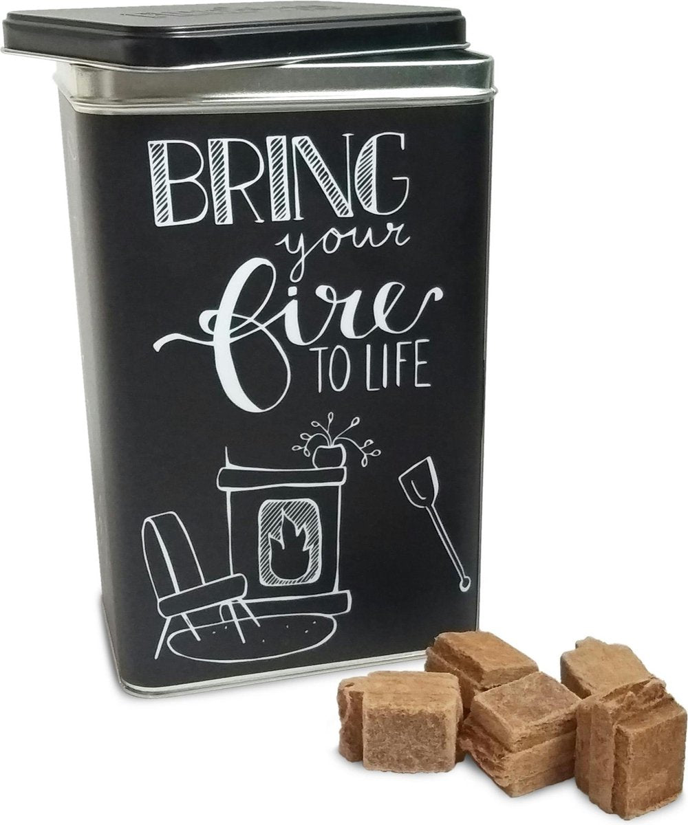 Fire-Up - Giftset; metalen decoratie blik met 60 st XL aanmaakblokjes