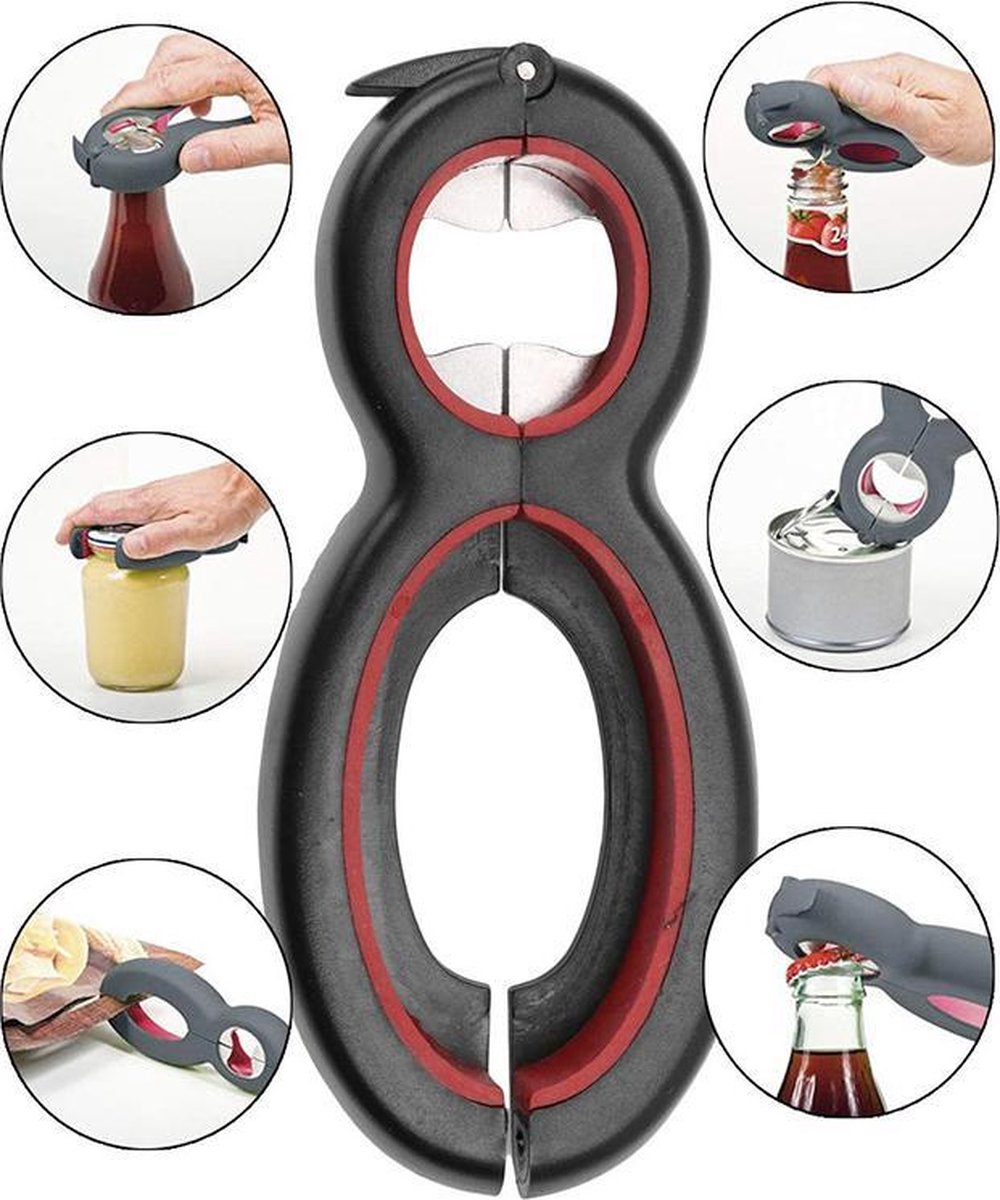 Dayshake® Multifunctionele opener - 6 in 1 Opener - Dekselopener - Allesopener - Bieropener - Opener voor potten - Potopener