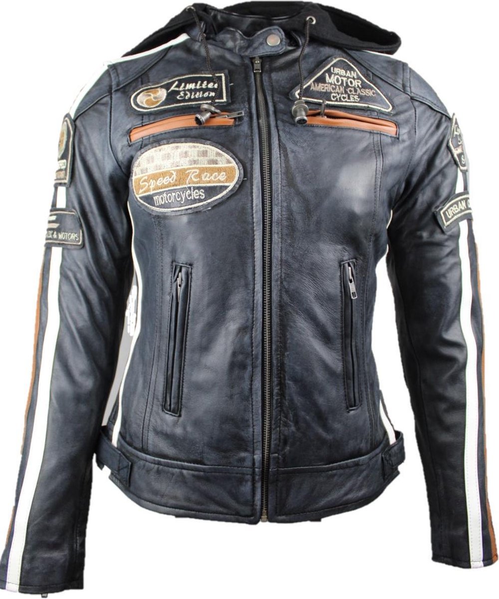 Urban Leather Fifty Eight Leren Motorjas Dames - Denim - Maat-3XL