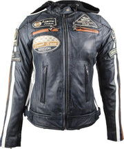 Urban Leather Fifty Eight Leren Motorjas Dames - Denim - Maat-3XL