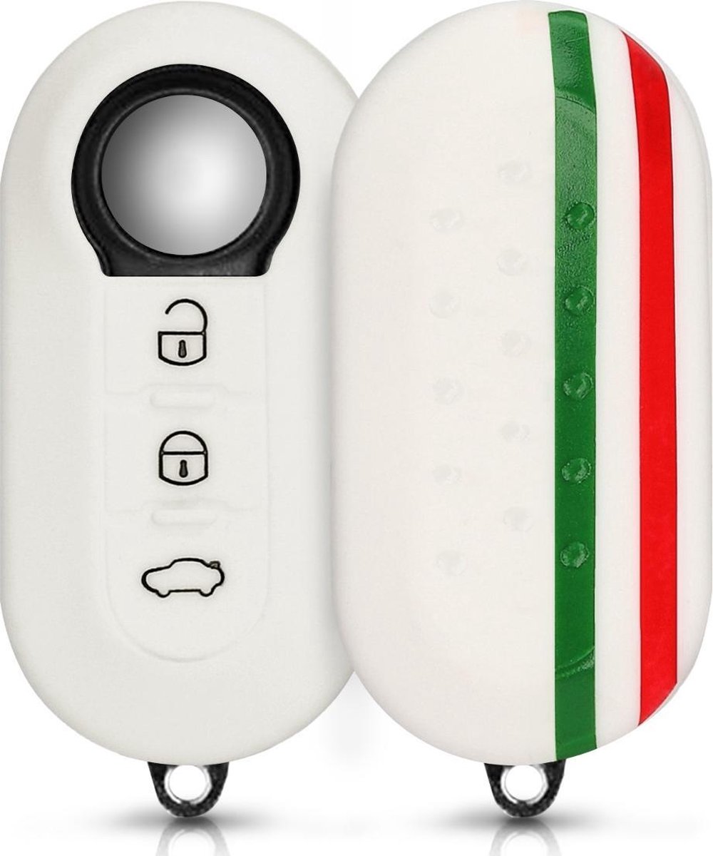 kwmobile autosleutelhoes voor Fiat Lancia 3-knops inklapbare autosleutel - Siliconen beschermhoes in groen / rood / wit - Italiaanse Strepen design