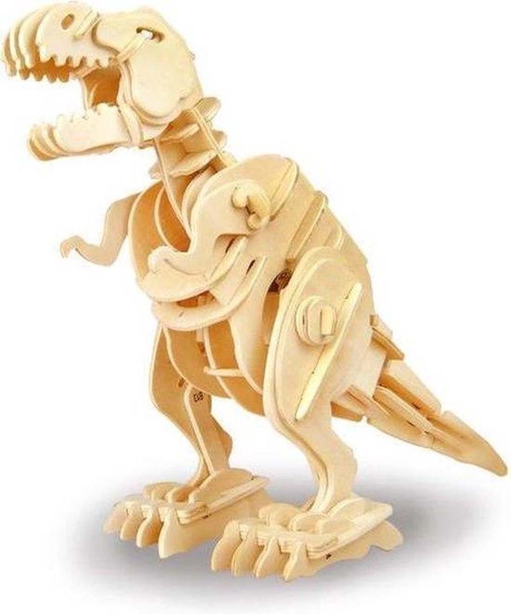 Robotime modelbouwpakket T-Rex dinosaurus hout - 225mm hoog x 315mm lang x 120mm breed - incl. motor en kan lopen en geluid maken