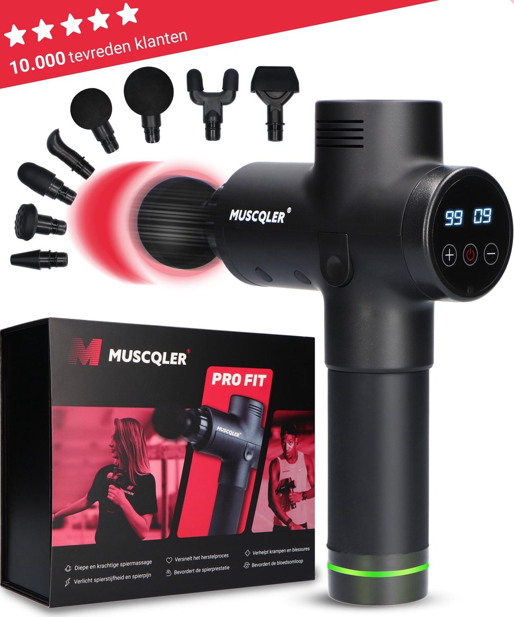 Massage Gun MUSCQLER™ Pro Fit - Massage Apparaat - Massage Gun Professioneel - Zeer Krachtig - Extreem Stil - 8 Opzetstukken - 30 Standen - Zwart