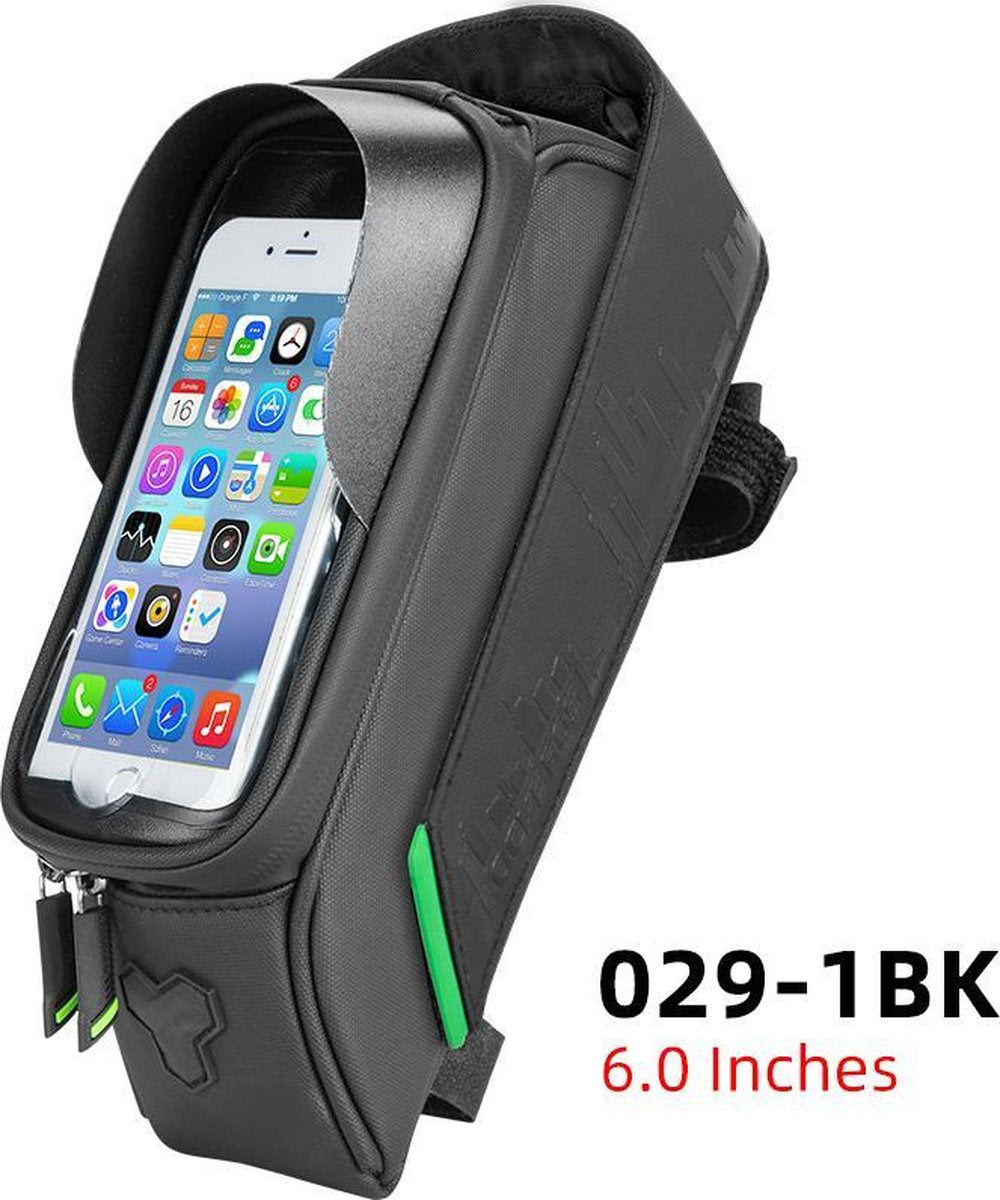 Baymate Fietstas Waterdicht Touchscreen Fietstas Top Voorbuis Frame MTB Racefietstas 6.5 Telefoonhoes Fietsaccessoires 029BK 5.8 inch