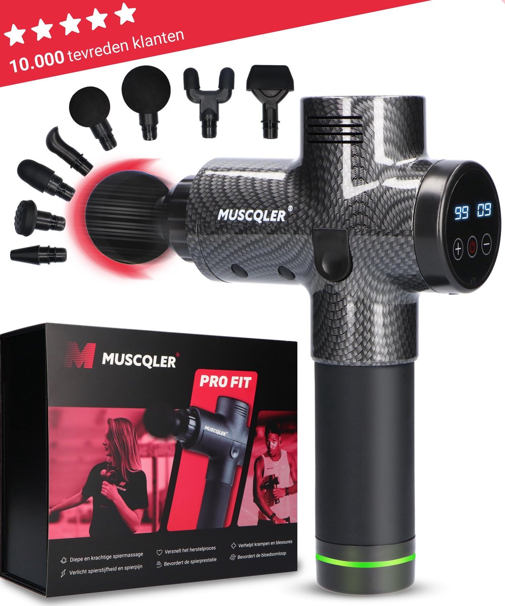 Massage Gun MUSCQLER™ Pro Fit - Massage Apparaat - Massage Gun Professioneel - Zeer Krachtig - Extreem Stil - 8 Opzetstukken - 30 Standen - Carbon