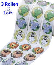 3 Rollen Stickers-Stickers Kinderen- Beloningsstickers-Stickers Dieren-ideaal voor het belonen op School of Thuis-3 x 500 Stickers op rol