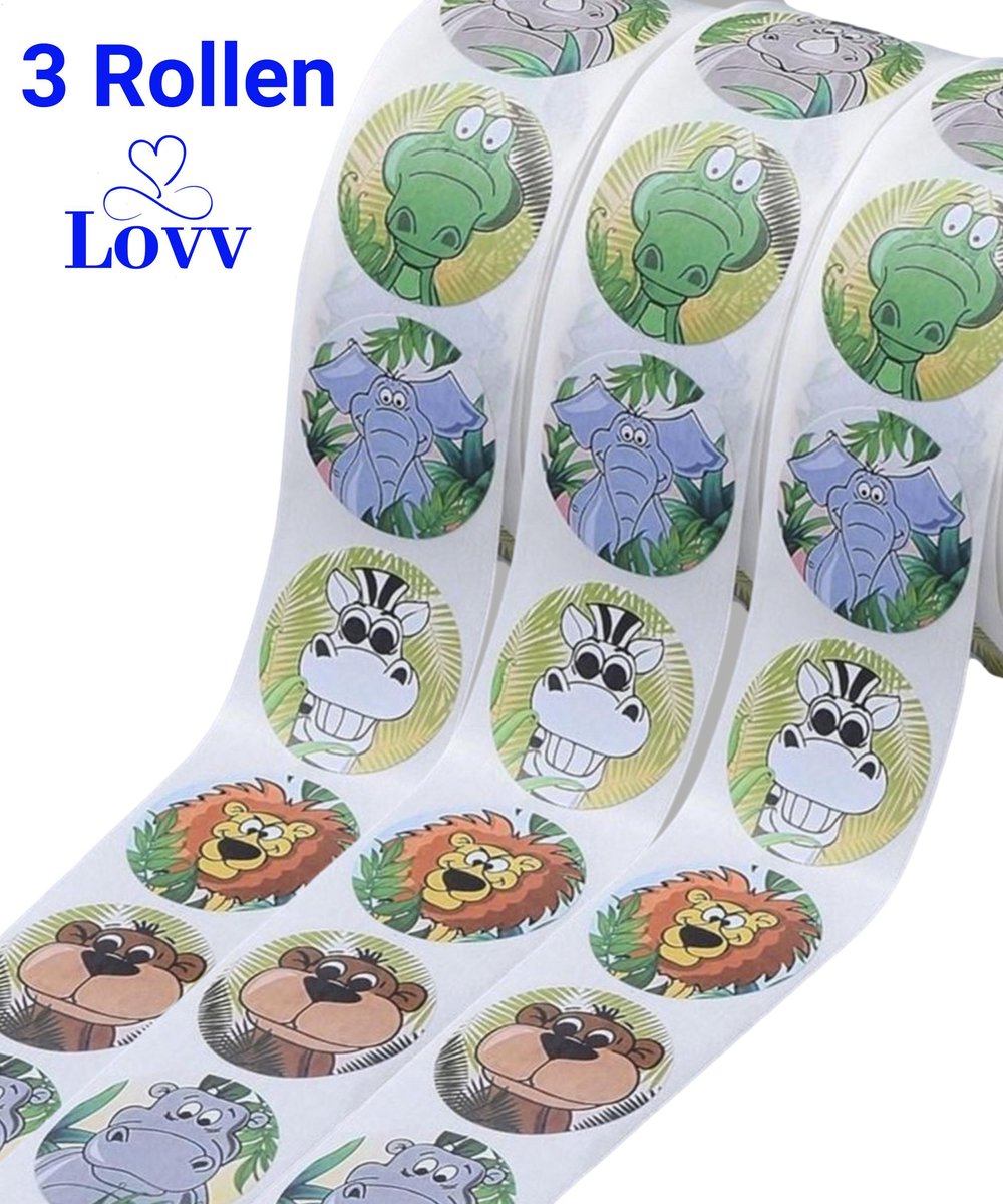 3 Rollen Stickers-Stickers Kinderen- Beloningsstickers-Stickers Dieren-ideaal voor het belonen op School of Thuis-3 x 500 Stickers op rol