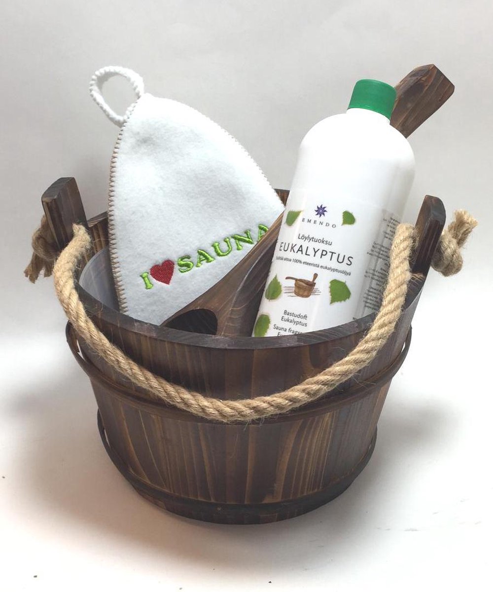 Saunaset  cadeau set emmer met touw en lepel