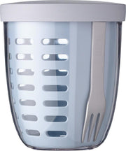 Mepal – Fruit-& Veggie pot Ellipse – Fruitbox voor onderweg - Nordic blue – voorzien van vergietje en RVS vorkje