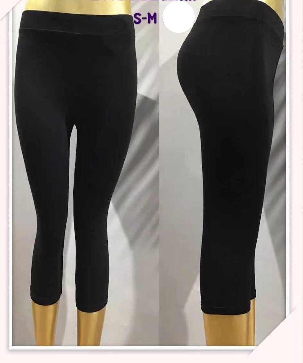 Dames Legging -Driekwart - Katoen - Basic - Zwart - Maat S/M (36-38)