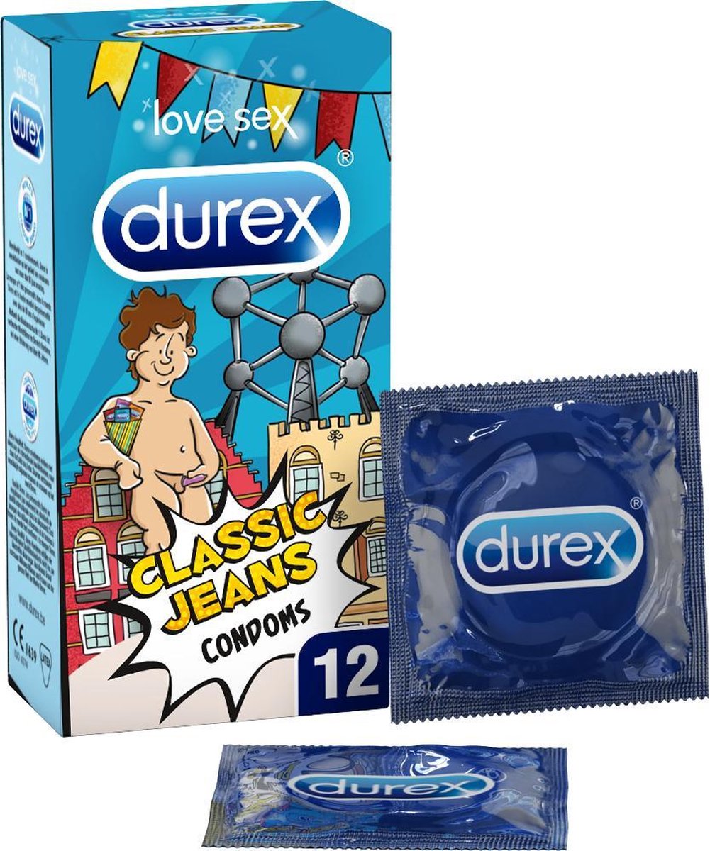 Durex Condooms Classic Jeans Belgische stijl - Condooms met extra glijmiddel - 12 stuks