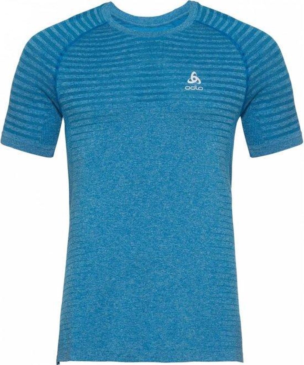 Odlo T-Shirt S/S Crew Neck Seamless Element Heren Sportshirt - Mykonos Blue Melange - Maat S