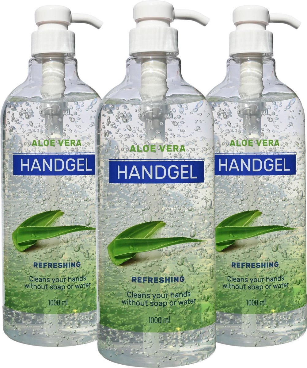 Handgel alcohol & Aloe Vera -3 x fles 1 liter - met pomp