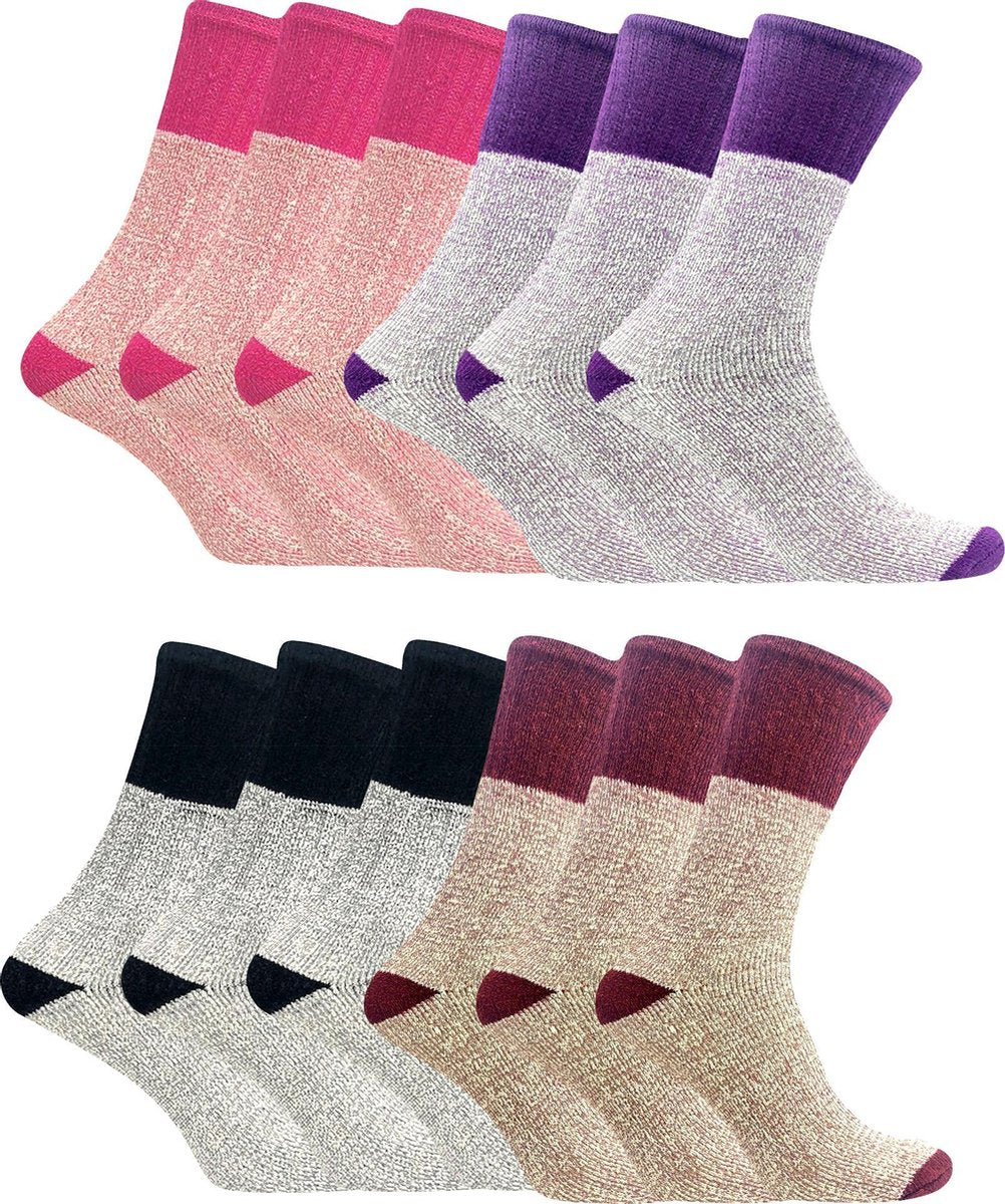 Classinn® "Trango" Dames Thermosokken  - eenmaat 36 - 41 - Multi kleuren pak - 12 paar
