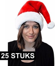 25x Kerstmuts rood pluche voor volwassenen - Rode Kerstmuts - Kerstmannen mutsen 25 stuks