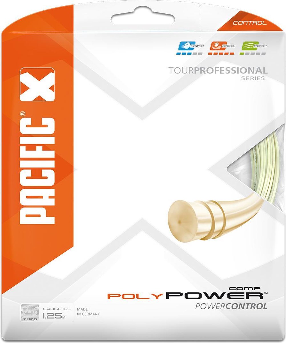Pacific Poly Power Comp - Tennissnaren - 1.25mm/ 12.20m - Naturel