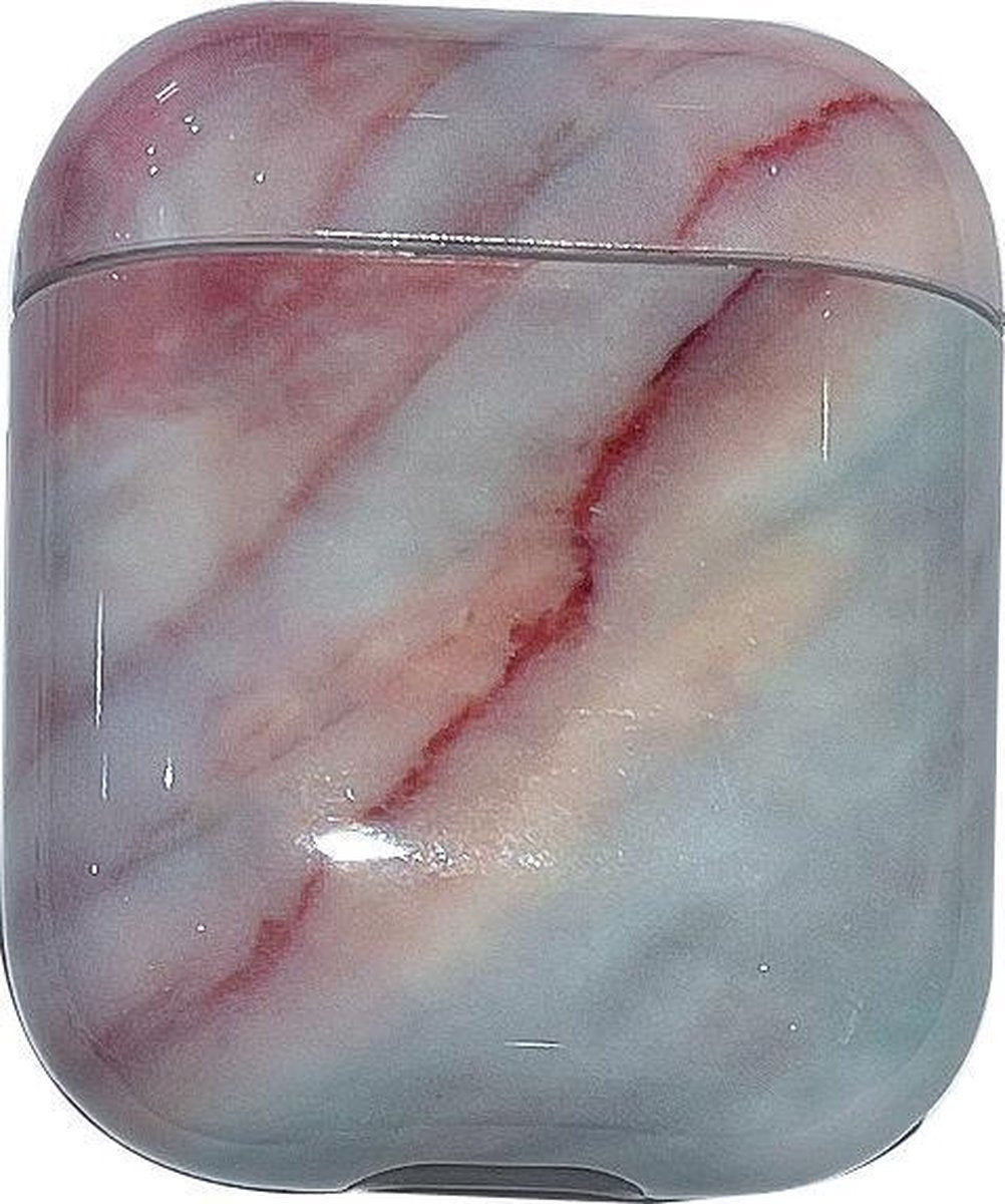 Apple Airpods 1 en 2 hoesje Marmer - Marmerprint - Marble - Hardcase - Stevig hoesje - Apple Airpods - Groen/Roze