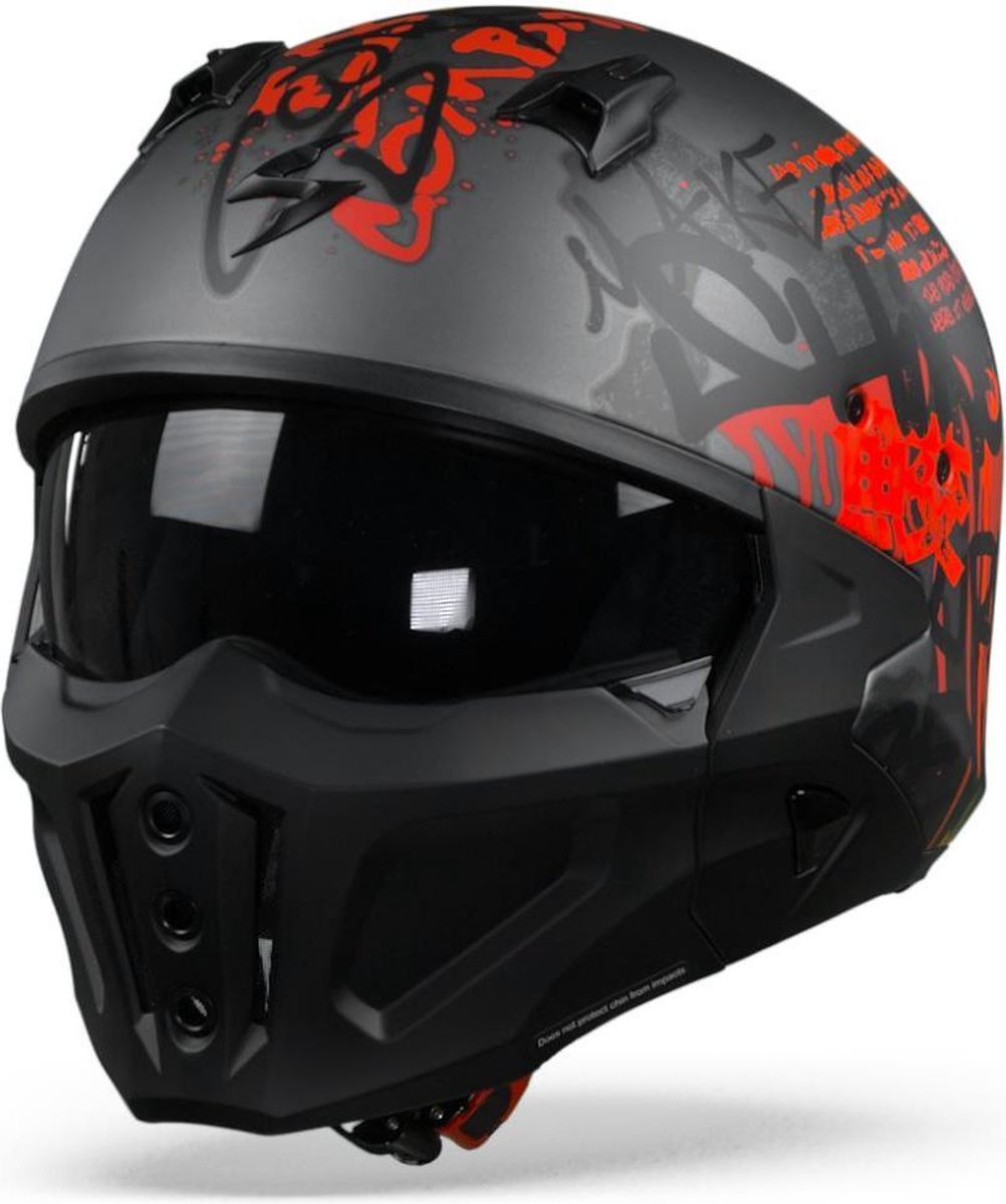 Scorpion Covert-X Wall Dark Silver Matt Red Jet Helmet S