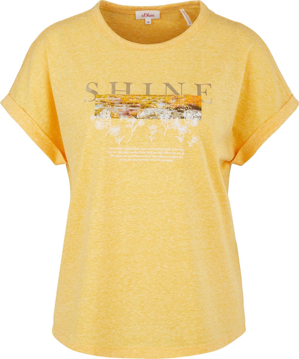 s.Oliver Dames Shirt Korte Mouw - Losse Pasvorm - Ronde Halslijn  - Geel - Maat L (40)