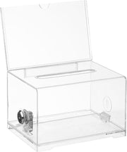 KEJEA K-509 - Inzamelbox met sleutelslot - Collectebus - Fooienpot - Ideeënbus - Spaarpot met slot - Stembus - Donatiebox - Geldkistje met gleuf - Loterijbox - Inzamelingsbus - Met folderhouder - Doorzichtig - Transparant - Volwassenen