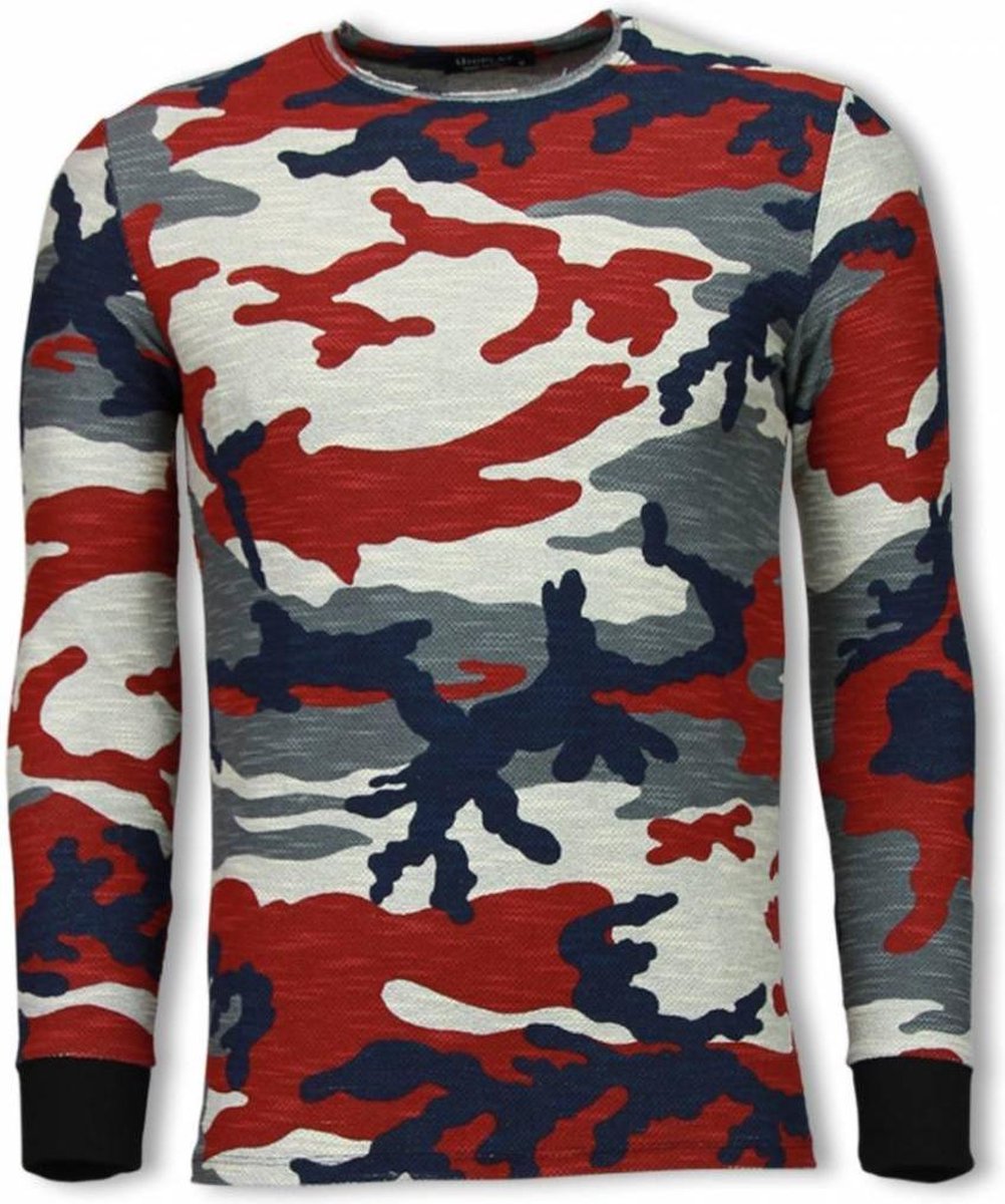 TONY BACKER Army Shirt Zipped Back - Long Fit Sweater - Camo - Maten: S
