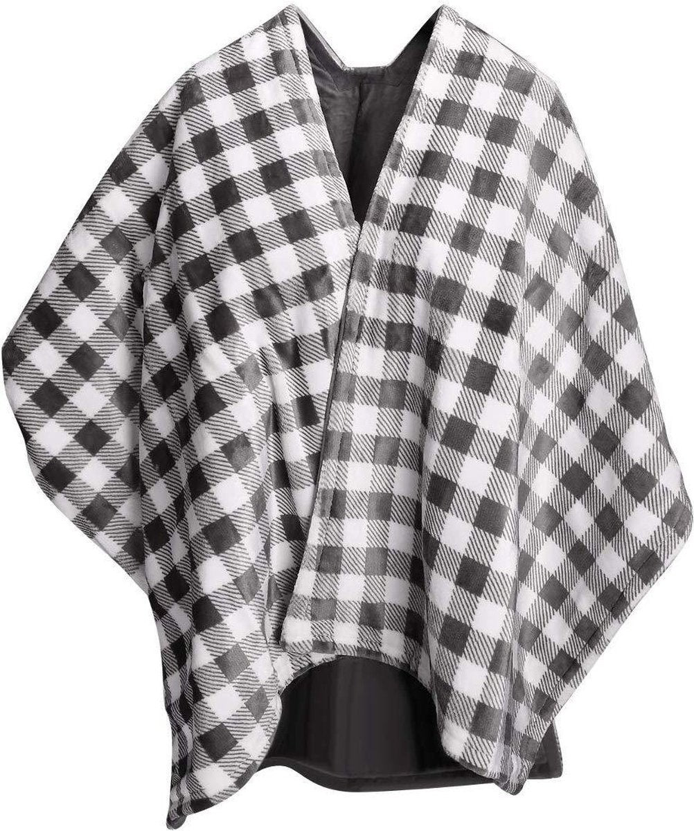 Cosi® Elektrische deken poncho grijs/wit met 3 warmtestanden 180x130cm | Elektrisch knuffeldeken draagbaar als poncho | Bescherming tegen oververhitting en geschikt voor in de wasmachine | Zacht en duurzaam materiaal | Ideaal voor de koude dagen