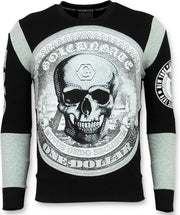 ENOS Rhinestone Trui Heren - Skull Dollar Sweater - Zwart - Maten: S