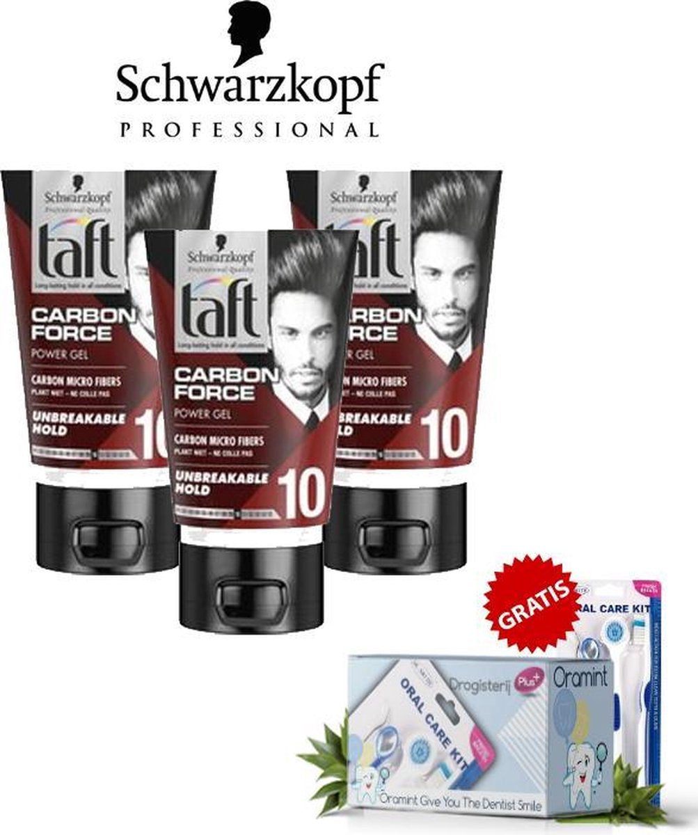 Schwarzkopf Taft Carbon force gel tube 3 x 150ml + Oramint Oral Care Kit