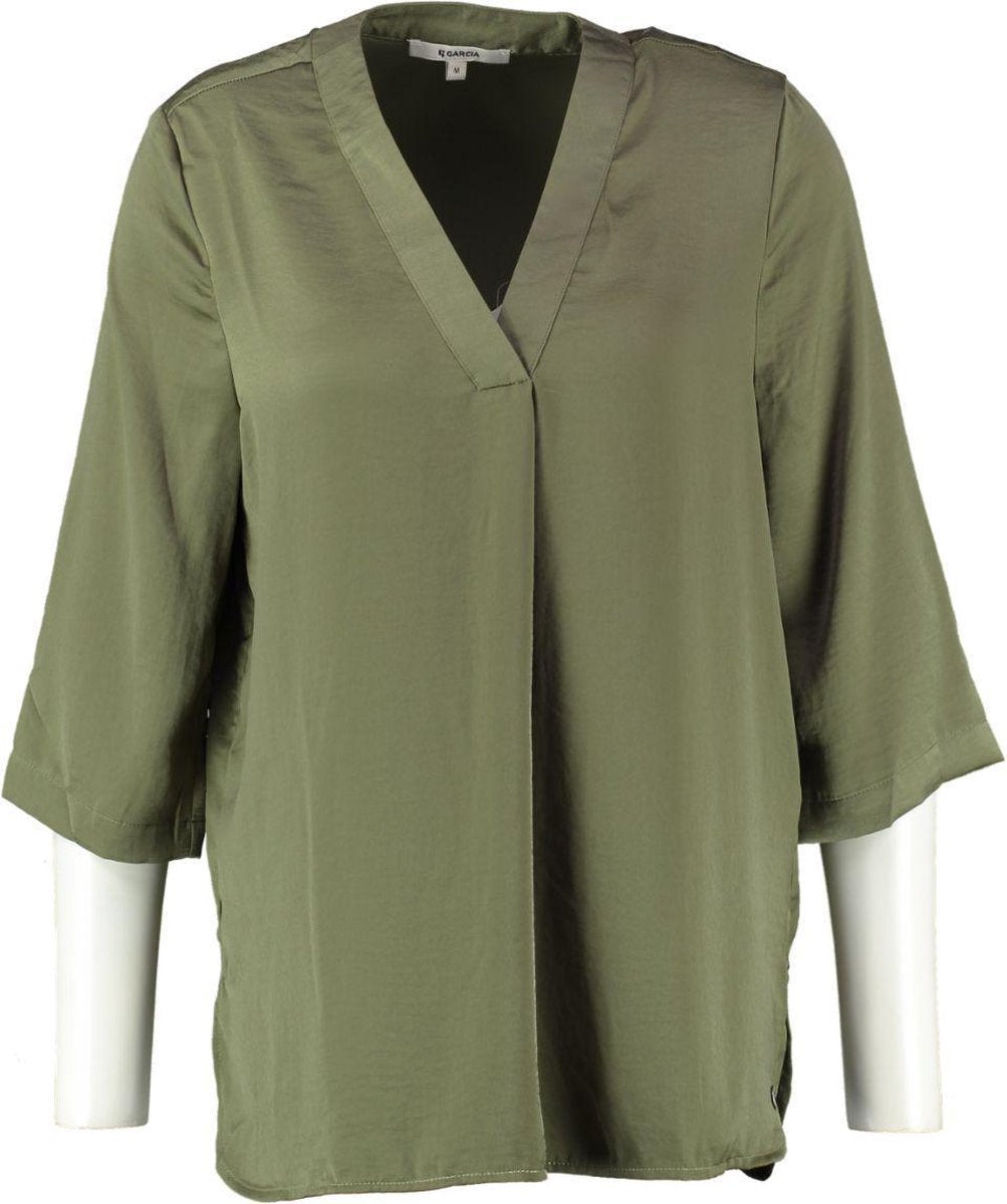 Garcia armygroene relaxed fit tuniek blouse 3/4 mouw - Maat XS