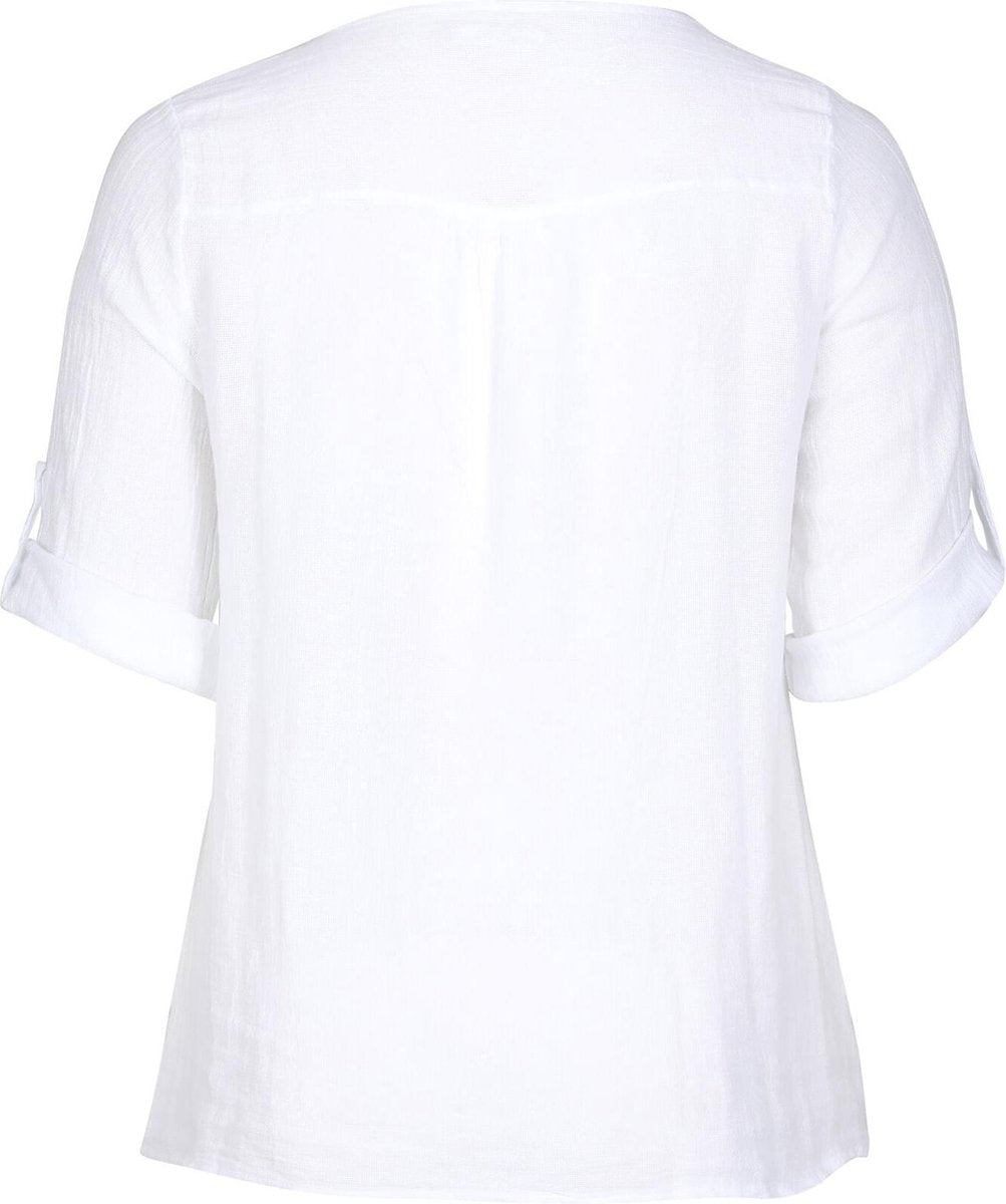 Blouse in linnengaas en effen katoen