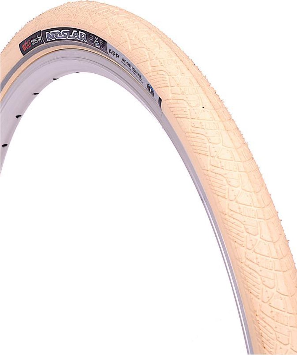 Buitenband: IMPORT WOLF (1 mm Anti-lek) Kleur: Creme met reflectie Maat: 28x2.0