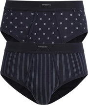 Gotzburg heren slips (2-pack) - heren slips in Feinripp met gulp - donkerblauw dessin -  Maat: L