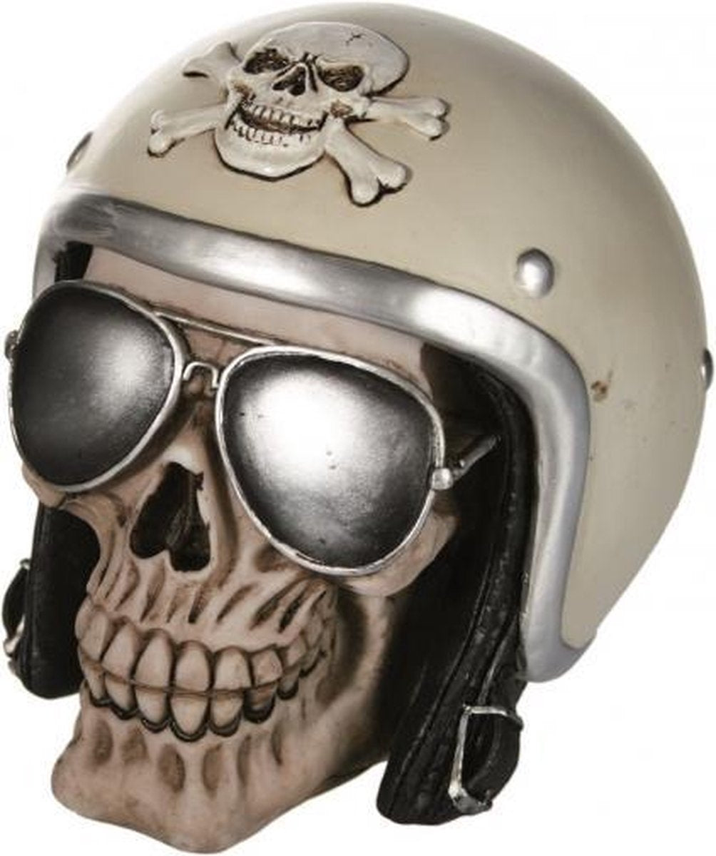 Schedel spaarpot met motorhelm