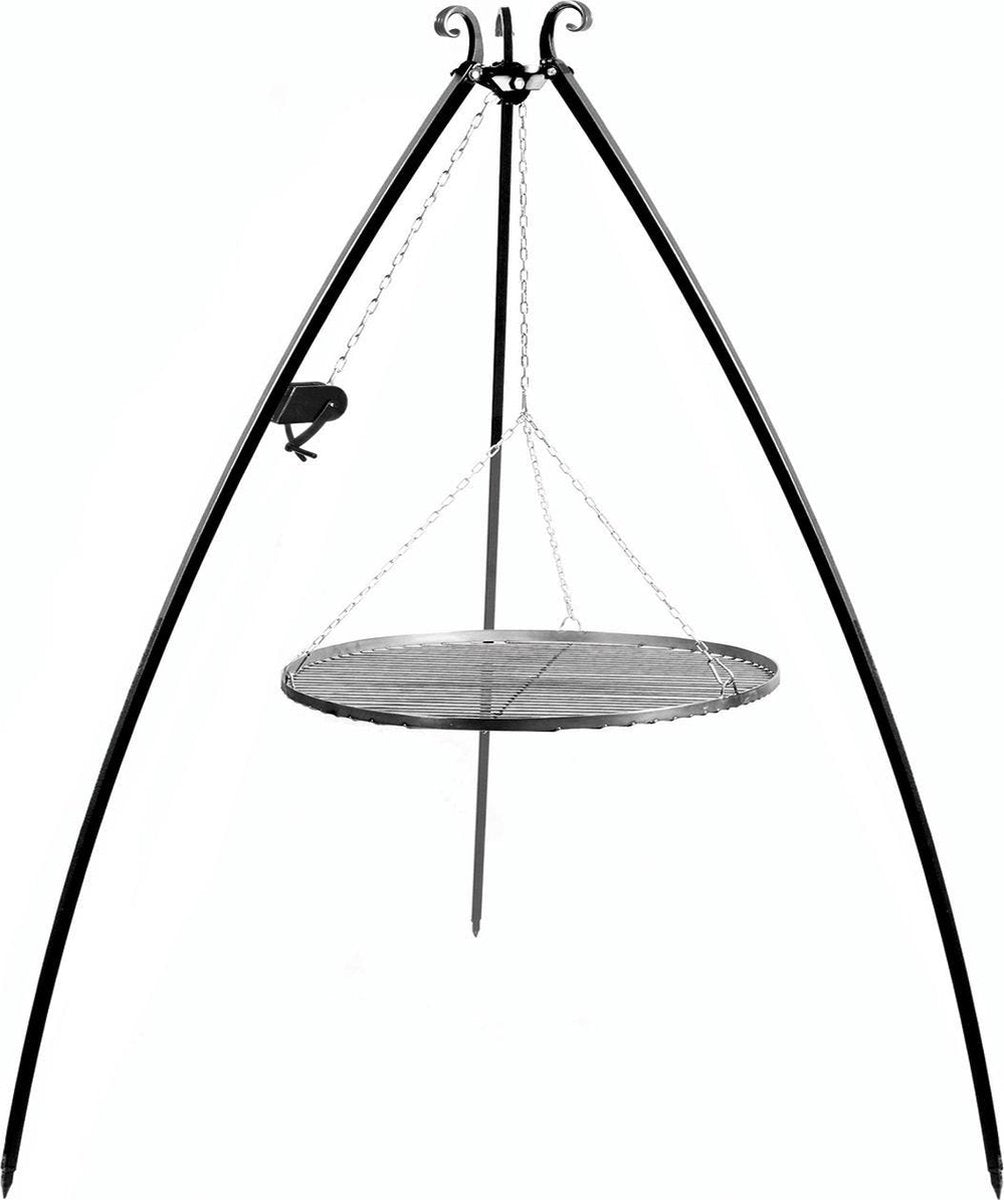 Driepoot 200 cm met katrol met stalen grillrooster | ⌀70cm