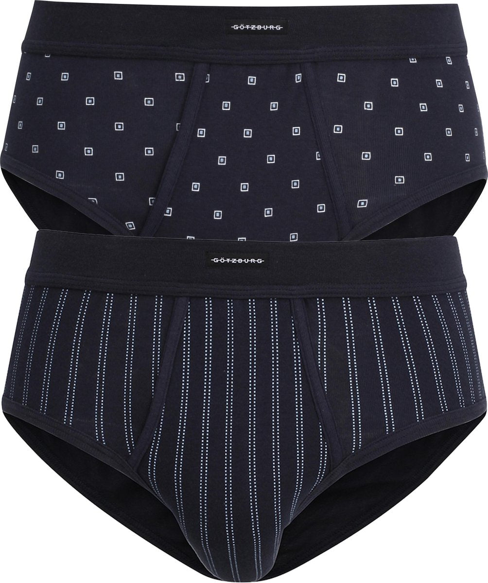 Gotzburg heren slips (2-pack) - heren slips in Feinripp met gulp - donkerblauw dessin -  Maat: XXL