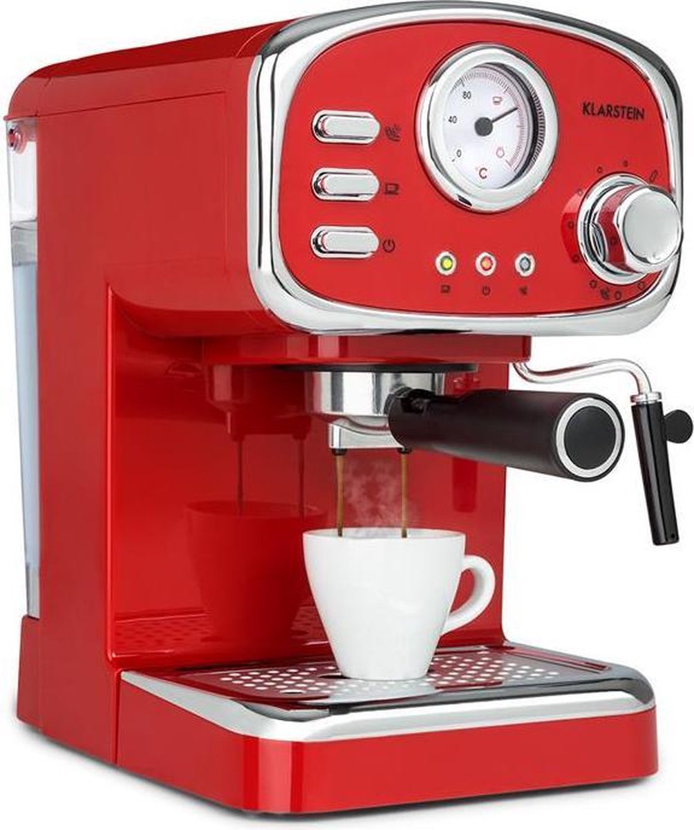 Klarstein Espressionata Gusto espressomachine 1100W - 15 bar druk -  Watertank 1 liter - roestvrij staal - retro-design