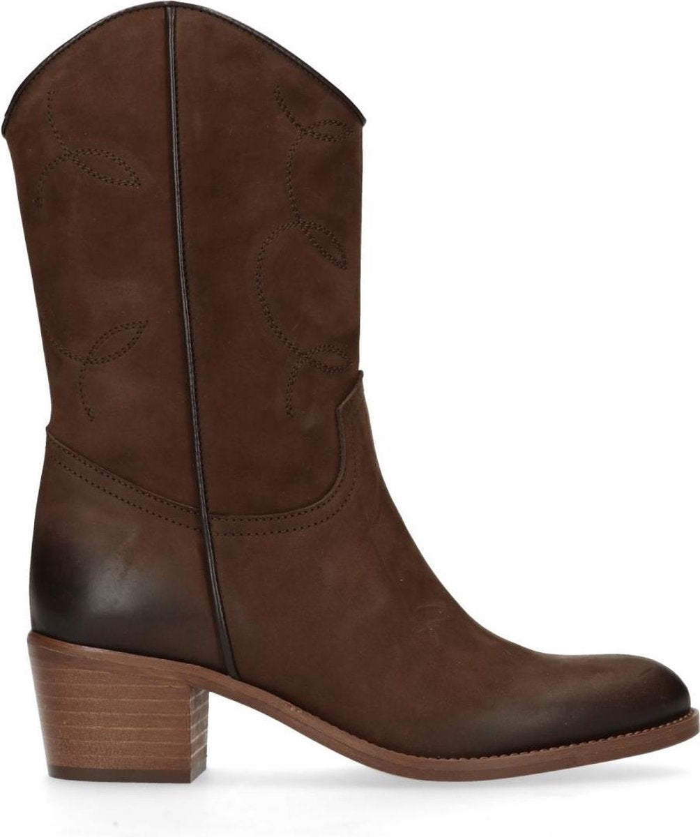Manfield - Dames - Bruine nubuck western boots - Maat 38