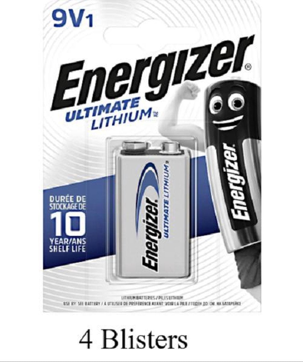 4 stuks (4 blisters a 1 stuk) Energizer Ultimate Lithium 9V blok Batterij / L522 e-block MN1604/6LR61