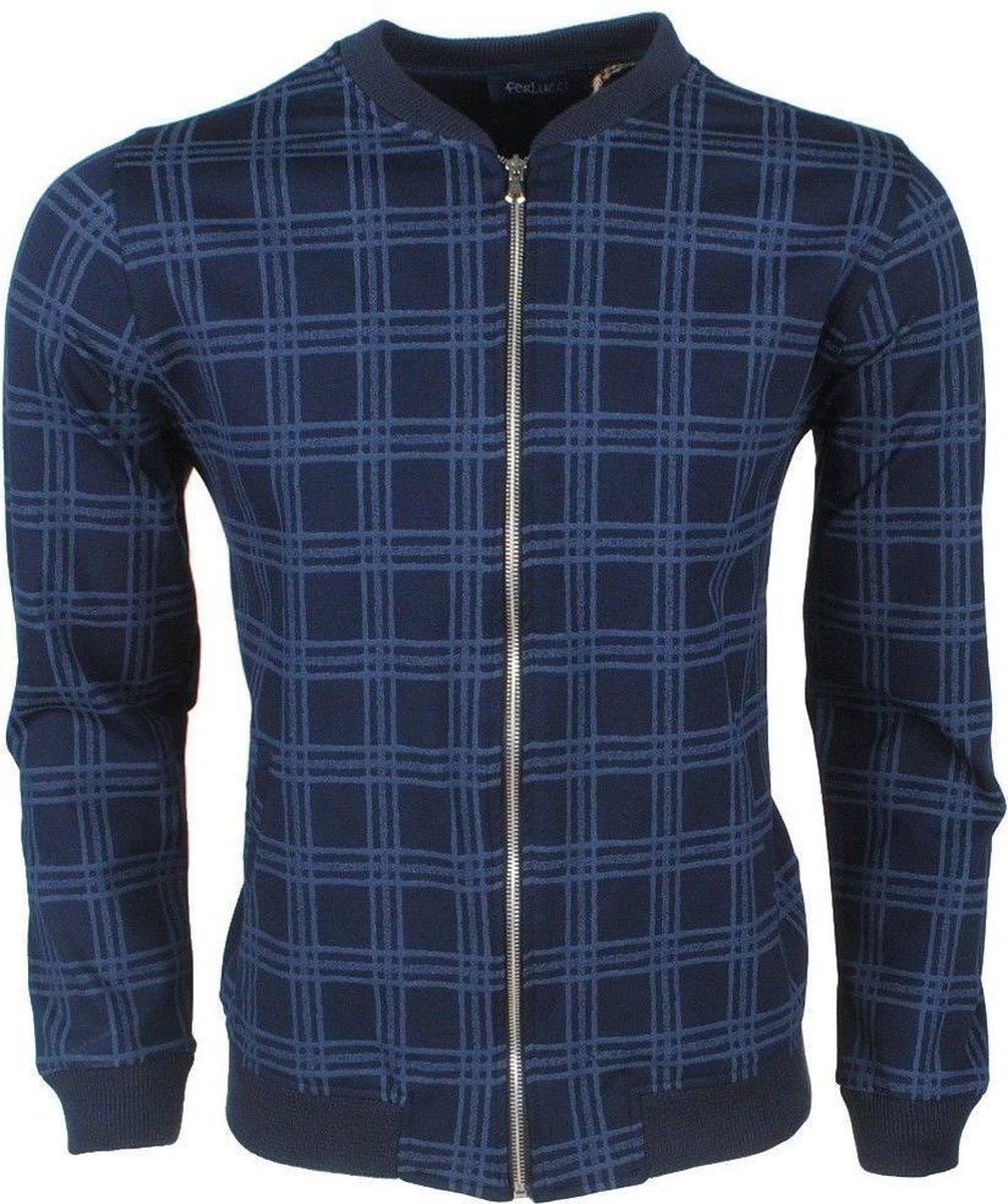 Ferlucci - Exclusief  Heren Vest -  Bomber model - Blauw Geblokt