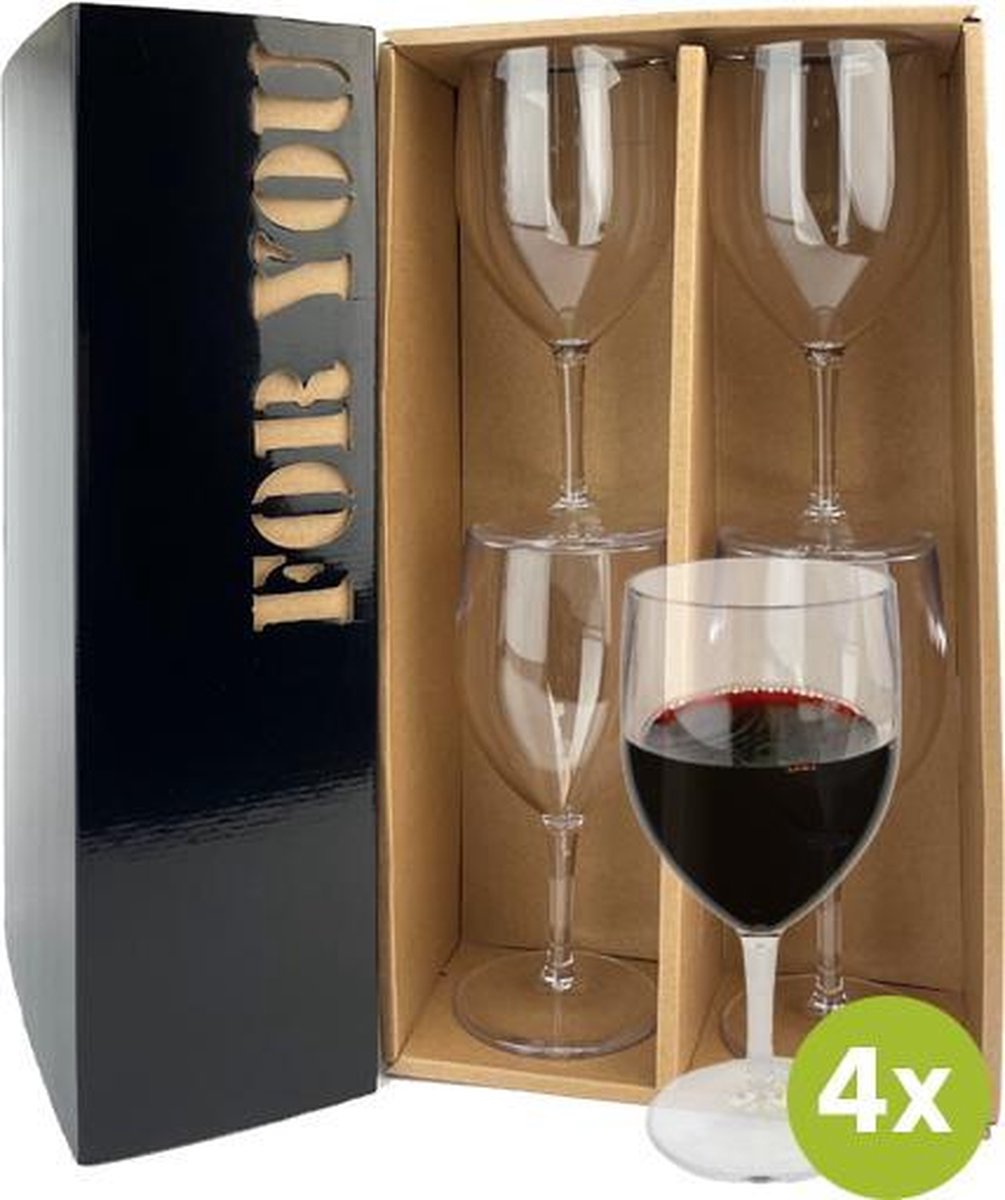 4x Wijnglas Lissabon 27cl cadeauset | Onbreekbare kunststof / plastic drinkglazen