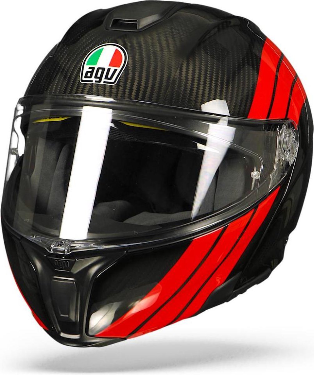 Agv Sportmodulars Carbon Rood Systeemhelm - Motorhelm - Maat M