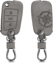 kwmobile autosleutelhoes voor VW Golf 7 MK7 3-knops autosleutel - beschermhoes van imitatieleer - Vintage Kompas design - grijs