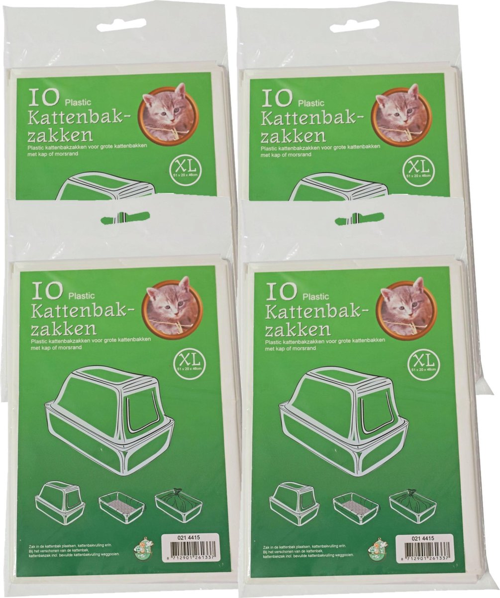 40x stuks plastic kattenbak afvalzakken wit 51 x 20 x 46 cm - Kattenbakzakken